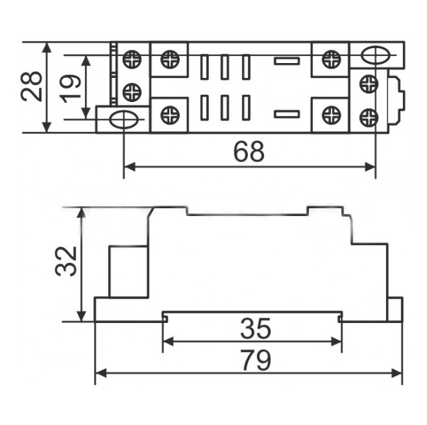 Габаритные размеры колодки под реле PTF08A-E