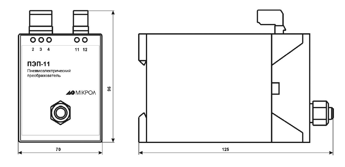 Схема габаритных размеров преобразователя ПЕП-11