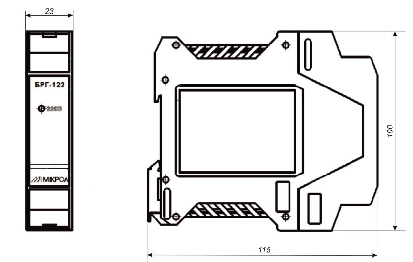 Схема габаритных размеров блока БРГ-122