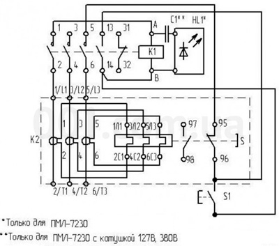 Рис.1. Схема подключения пускателя ПМЛ-7230