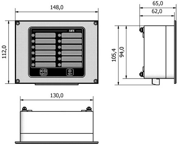 Габаритные размеры блока сигнализации типа "SES"