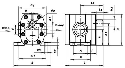 Рис.1. Схема габаритных размеров насоса Г11-22