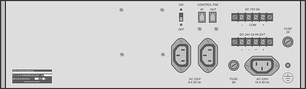 Общий вид задней панели прибора электропитания БРЖ02-247, БРЖ02-2412