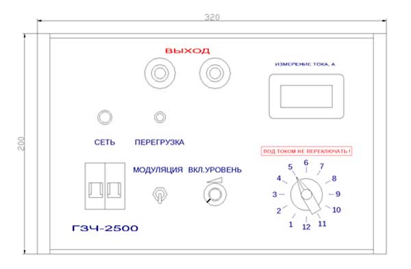 Схема передней панели генератора ГЗЧ